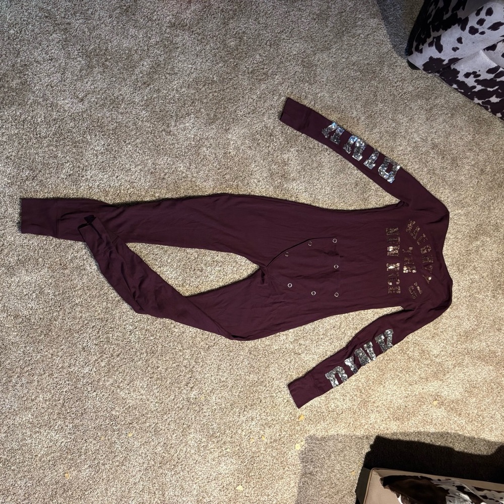 PINK Victoria's Secret Burgundy thermal body suit pajamas - Picture 4 of 7